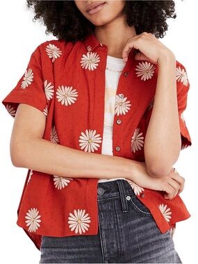 Madewell Isodaisy daydream Short Sleeve Button-Down Shirt XS